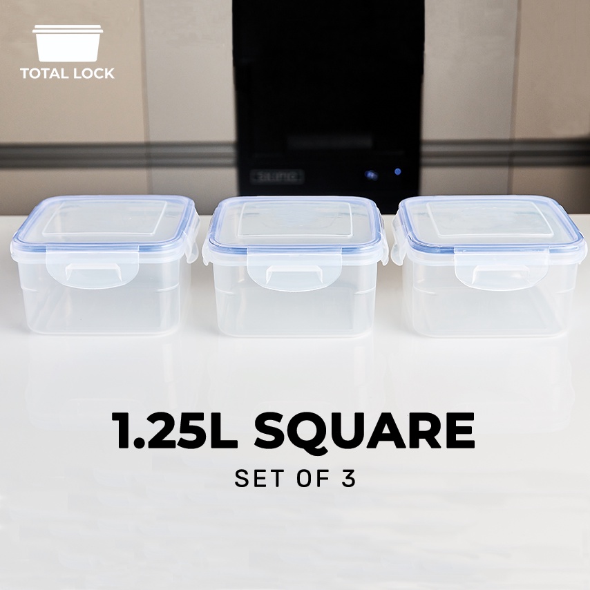 [Bundle] Total Lock 1.25L Square Stackable Airtight Food Storage Container Set of 3